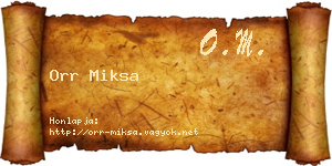 Orr Miksa névjegykártya